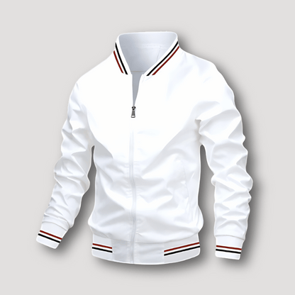 Solid Shiny Stripe Collar Accent Windbreaker Bomber Jacket