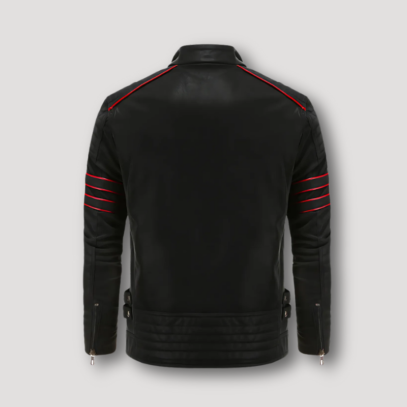 Red Accent Stripes Leather Biker Jackets Australia