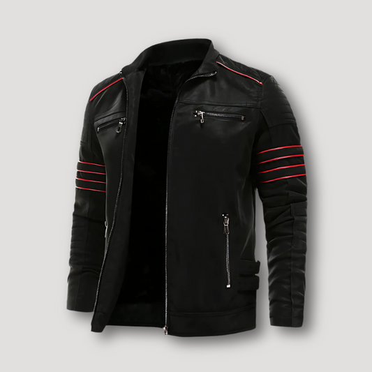 Red Accent Stripes Leather Biker Jackets Australia