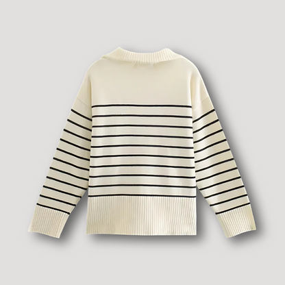 Striped Knit Quarter Zip Sweater Women