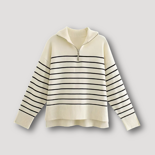 Striped Knit Quarter Zip Sweater Women