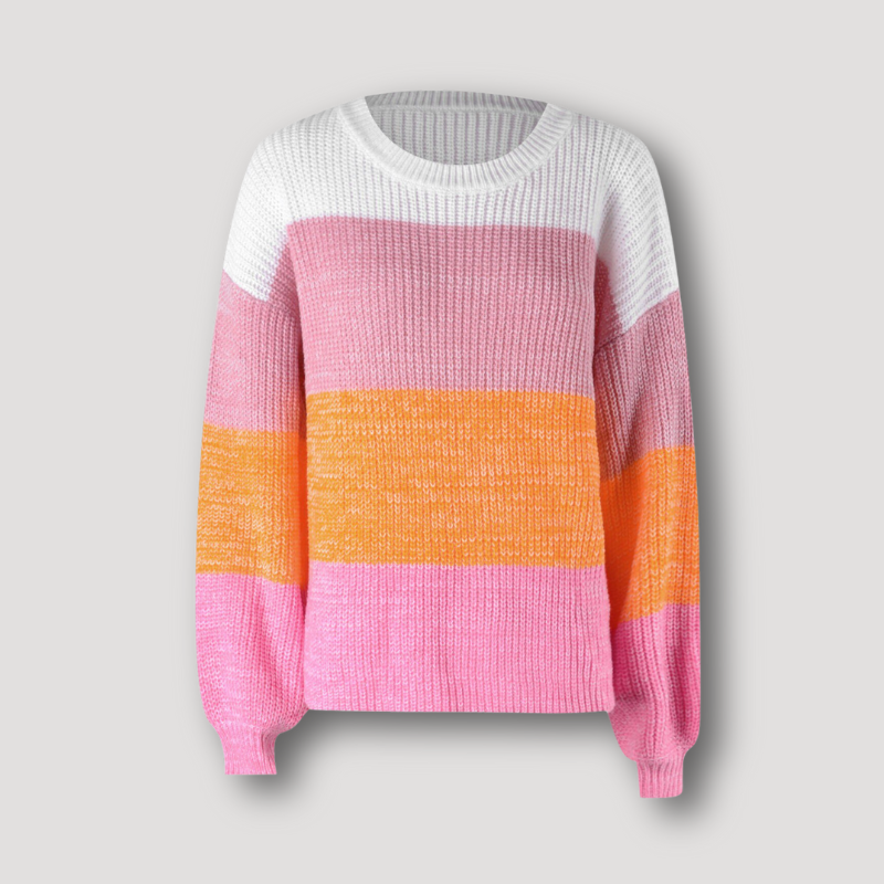 Colorful Color Blocked Drop Shoulder Women's Ribbed Knit Sweater