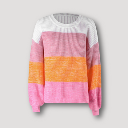 Colorful Color Blocked Drop Shoulder Women's Ribbed Knit Sweater