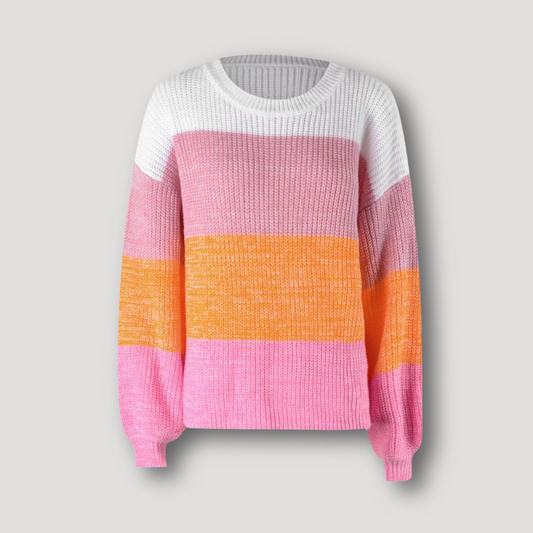 Colorful Color Blocked Drop Shoulder Women's Ribbed Knit Sweater