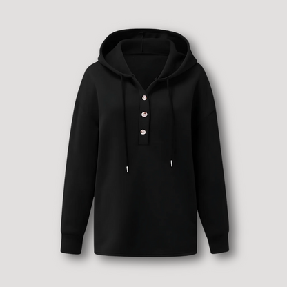 Buttoned Up Drop Shoulder Warmest Hooded Sweatshirt for Women