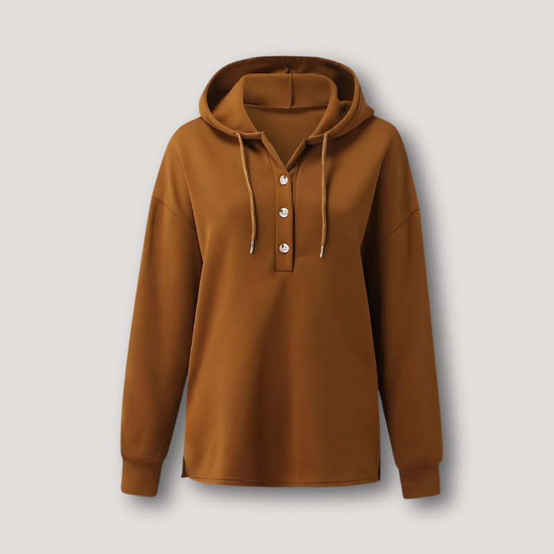 Buttoned Up Drop Shoulder Warmest Hooded Sweatshirt for Women