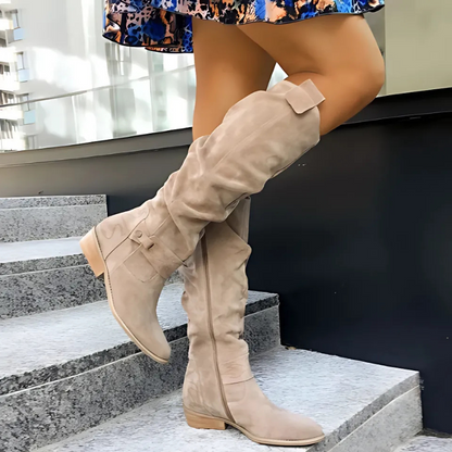 Slouchy Women in Knee High Boots Suede