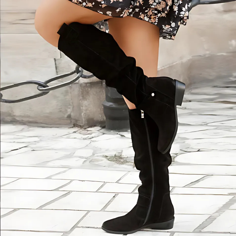 Slouchy Women in Knee High Boots Suede