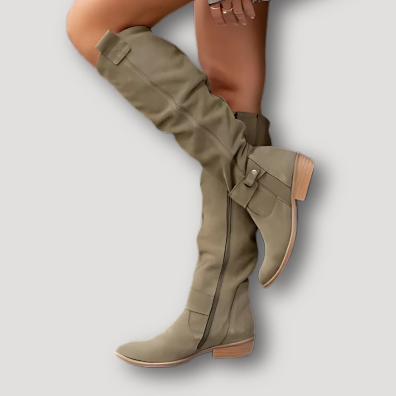 Slouchy Women in Knee High Boots Suede