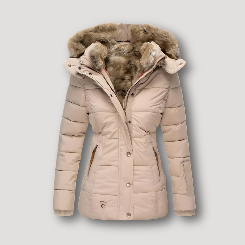 Fur-Lined Hood Quilted Parka Winter Coat Women