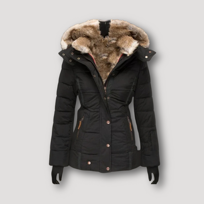 Fur-Lined Hood Quilted Parka Winter Coat Women