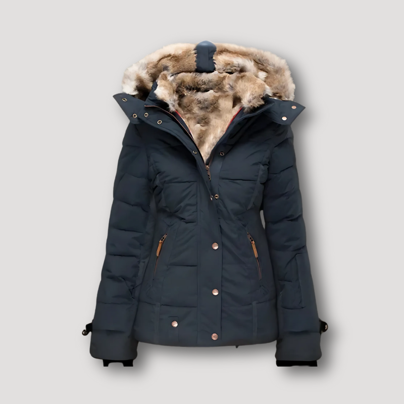 Fur-Lined Hood Quilted Parka Winter Coat Women