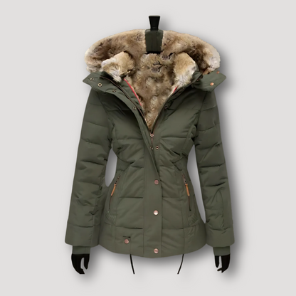 Fur-Lined Hood Quilted Parka Winter Coat Women