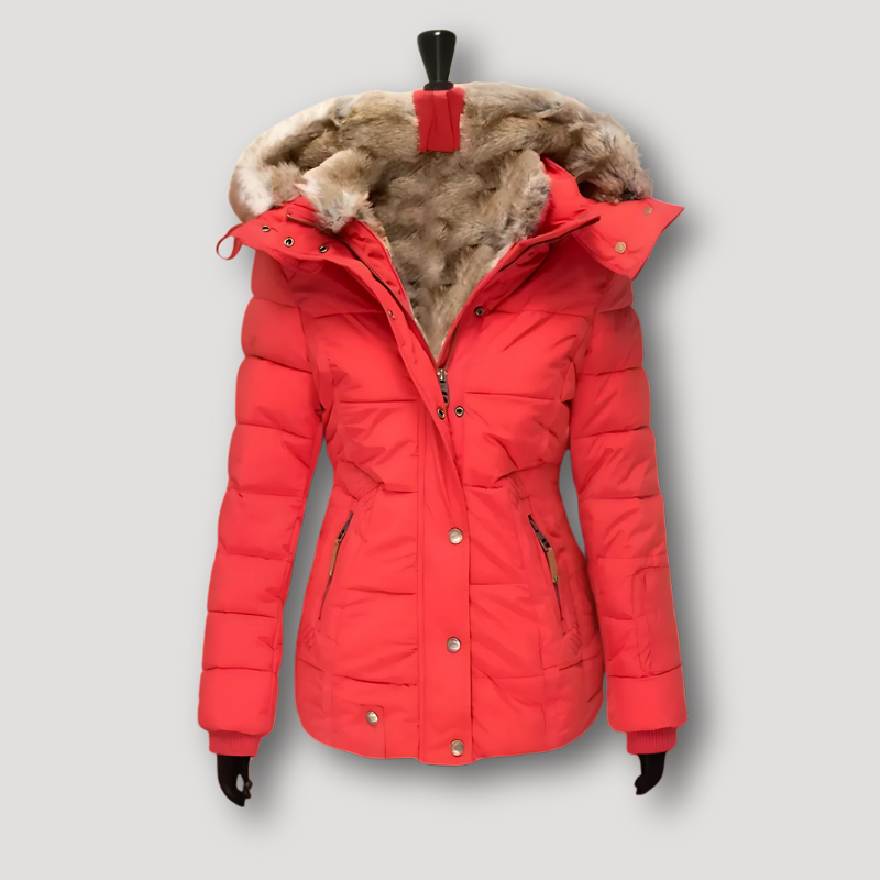 Fur-Lined Hood Quilted Parka Winter Coat Women