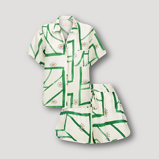 Green Line Abstract Linen Set for Women