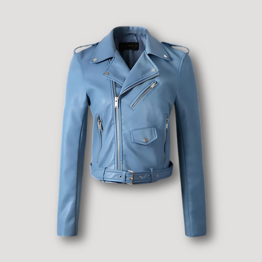 Belted Waist Faux Leather Womens Motorcycle Jacket