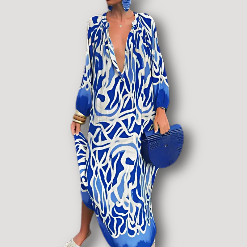 Abstract Printed Boho Style Maxi Kaftan Dress