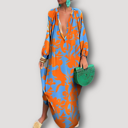 Abstract Printed Boho Style Maxi Kaftan Dress