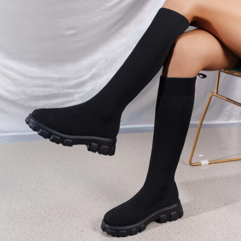 Chunky Sole Knee High Sock Boots for Women