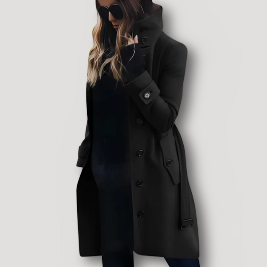 Elegant Crimson Wool-Blend Trench Coat Coat for Women