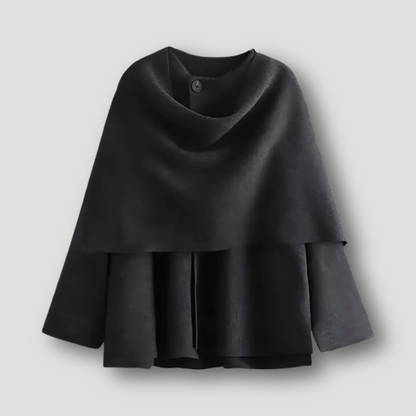 Winter Cape Asymmetrical Draped Black Wool Coat For Women