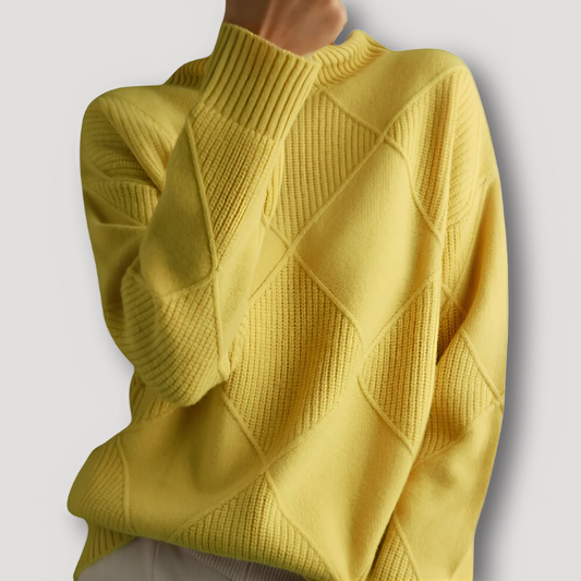 Ribbed Diamond Pattern Turtleneck Sweater for Women Knitted