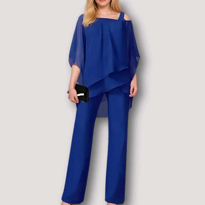 Asymmetrical Off-shoulder Top and Wide Leg Pants Matching Set Women