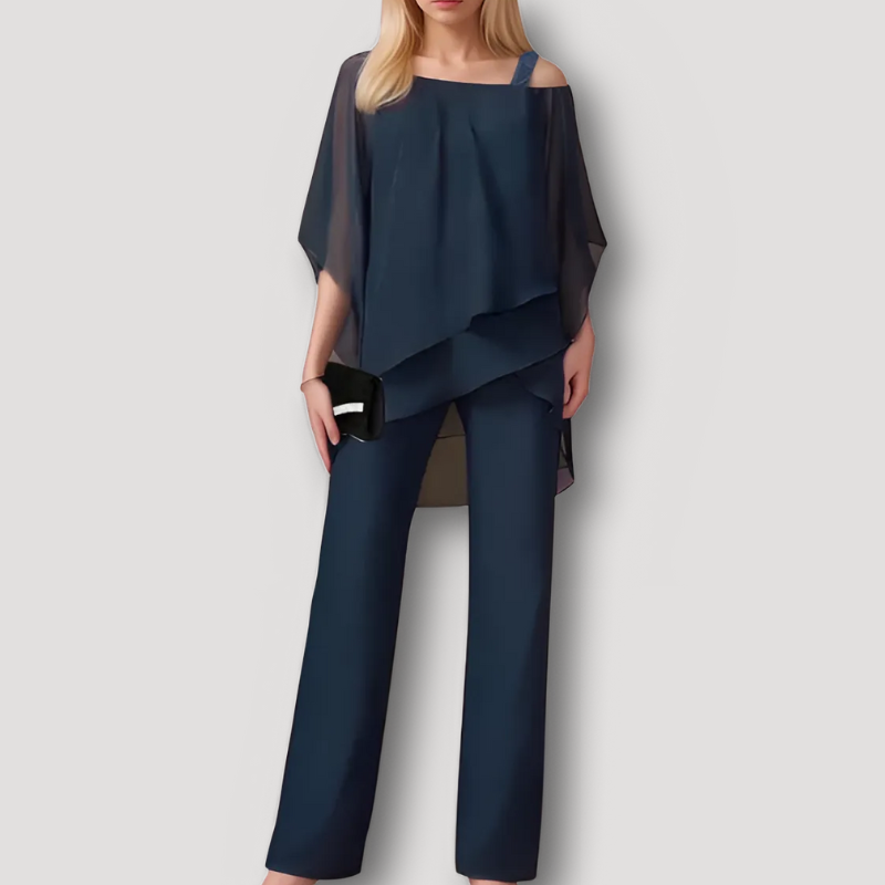 Asymmetrical Off-shoulder Top and Wide Leg Pants Matching Set Women