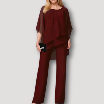 Asymmetrical Off-shoulder Top and Wide Leg Pants Matching Set Women