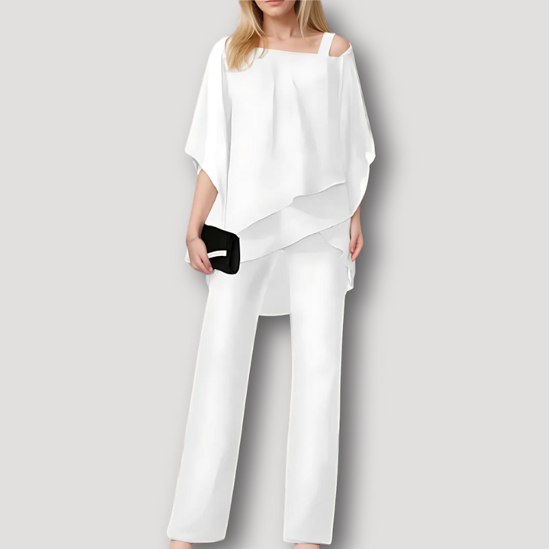 Asymmetrical Off-shoulder Top and Wide Leg Pants Matching Set Women