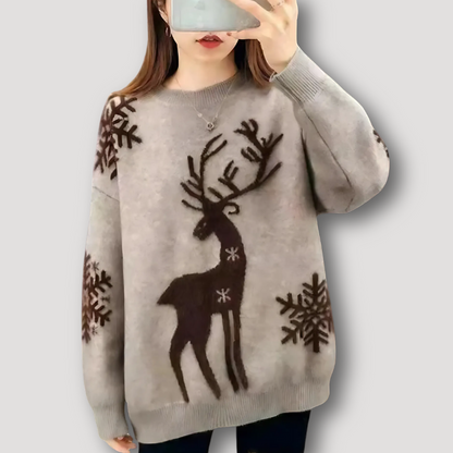 Big Reindeer Oversized Women's Holiday Sweater Christmas