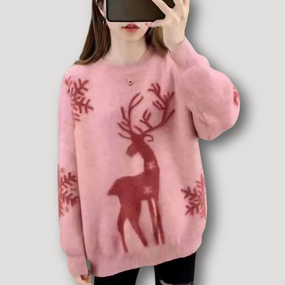 Big Reindeer Oversized Women's Holiday Sweater Christmas