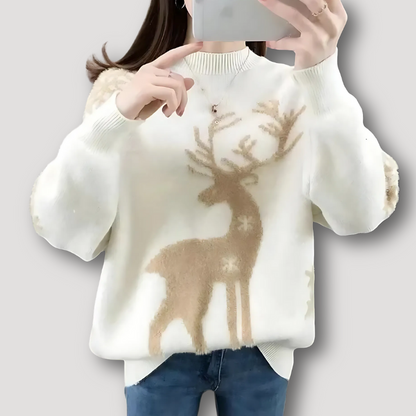 Big Reindeer Oversized Women's Holiday Sweater Christmas