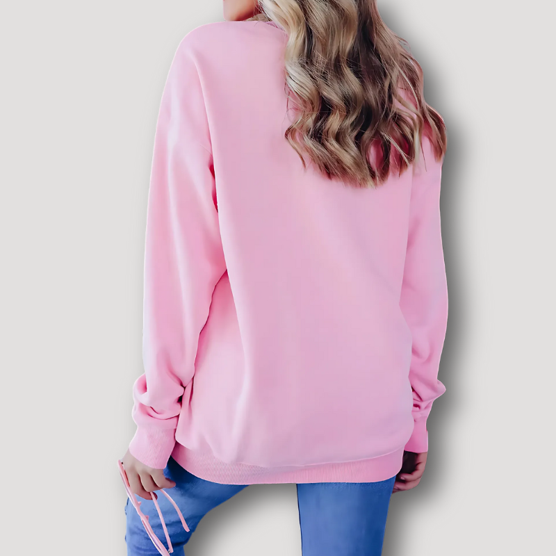 Drop Shoulder Christmas Tree Embroidered Sequins Pink Sweatshirt