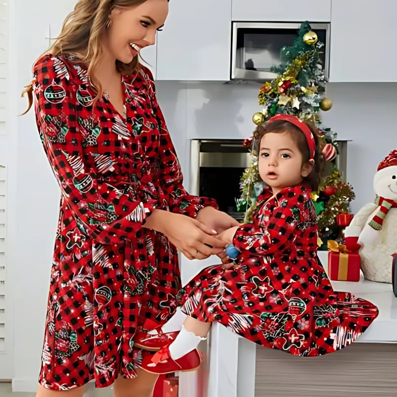 Red Plaid Christmas Maternity Dress Long Sleeve Dress Mini