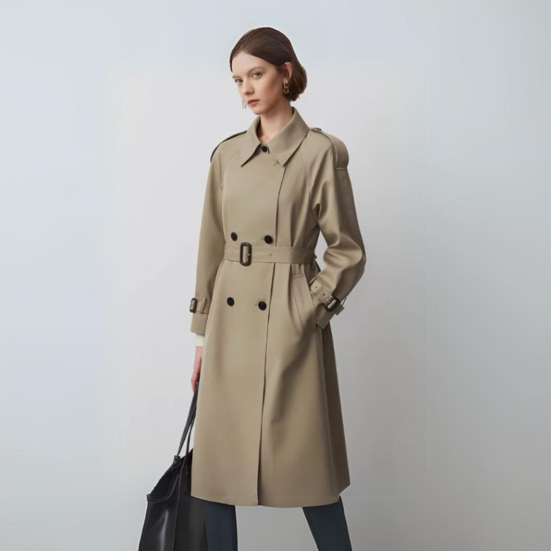 Belted Waist Beige Trench Coat Coat for Women