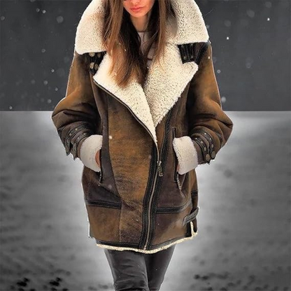 Black Buckle Accent Shearling Lined Long Aviator Jacket