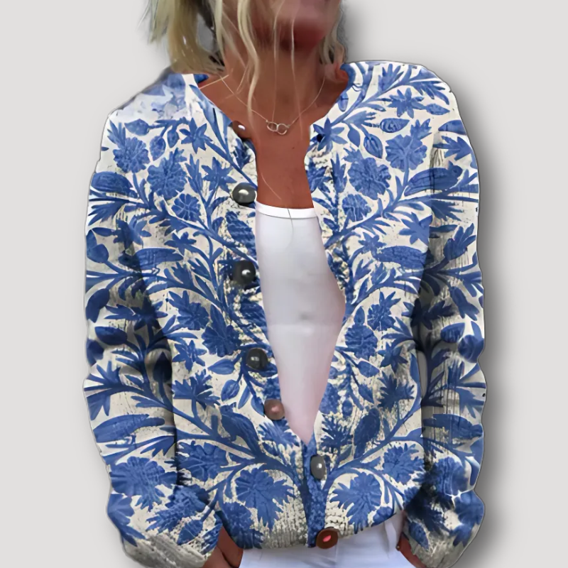 Chunky Buttons Floral Pattern Knitted Cardigan for Ladies