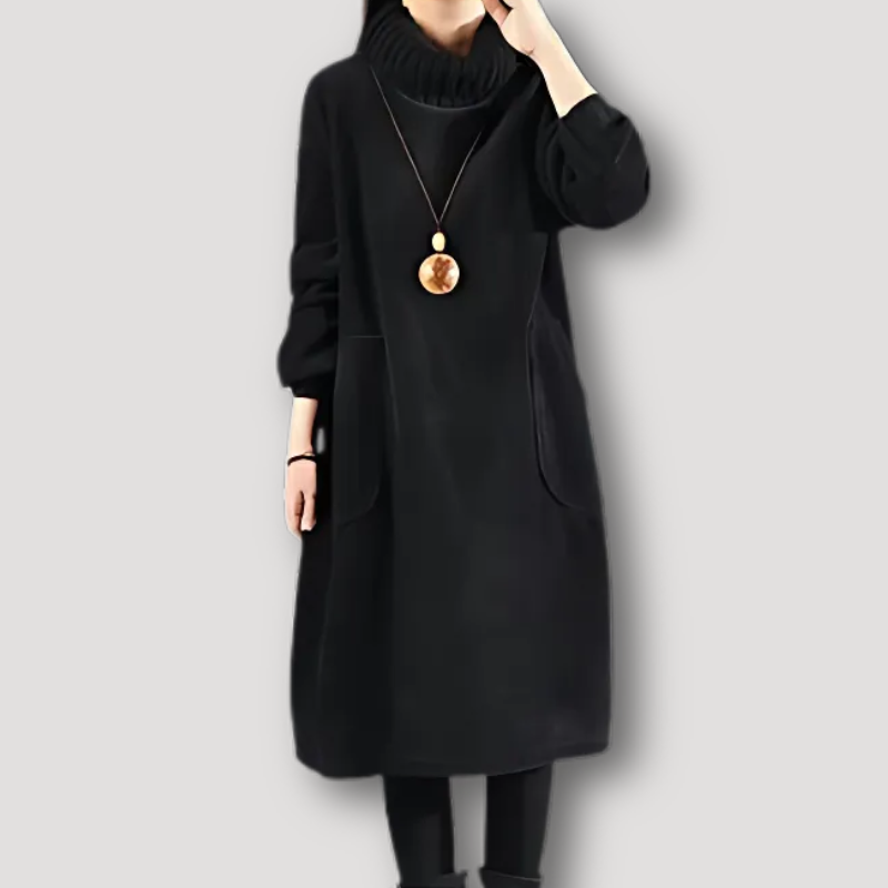 Chunky Ribbed Turtleneck Collar Corduroy Midi Dress for Women