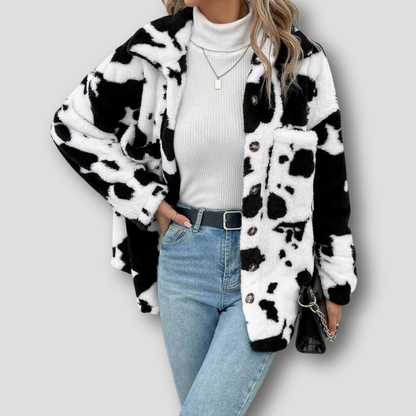 Cow Print Button Up Women's Fleece Jacket Australia