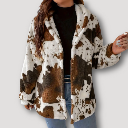 Cow Print Button Up Women's Fleece Jacket Australia