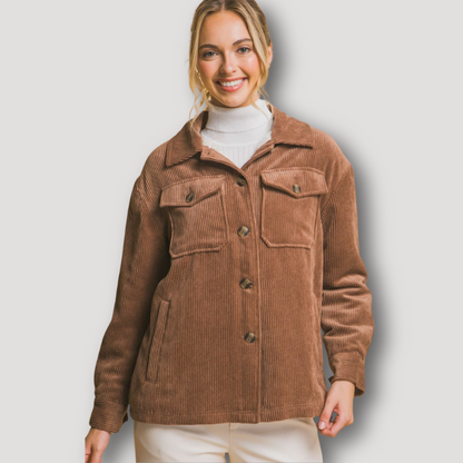 Corduroy Button Up Brown Jacket for Woman