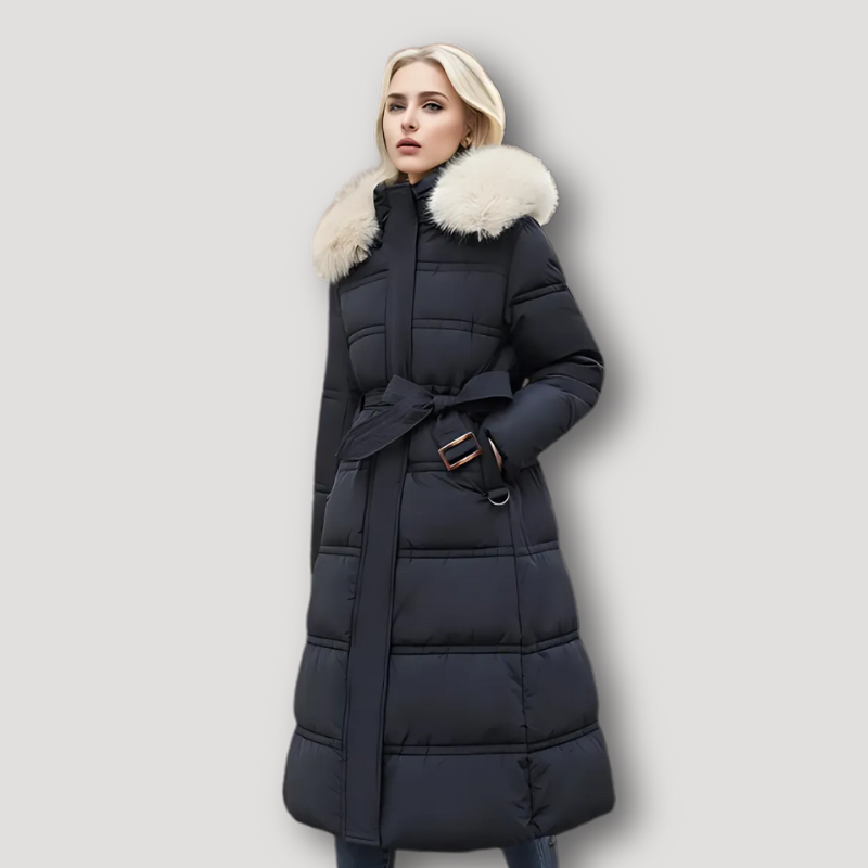 Fur Trimmed Hood Women's Puffer Coat Long