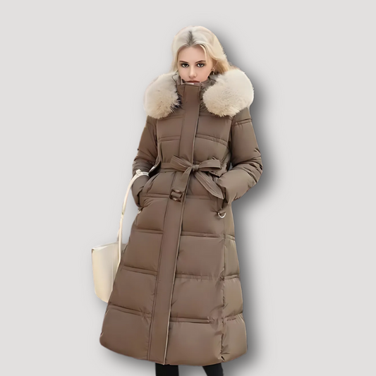 Fur Trimmed Hood Women's Puffer Coat Long