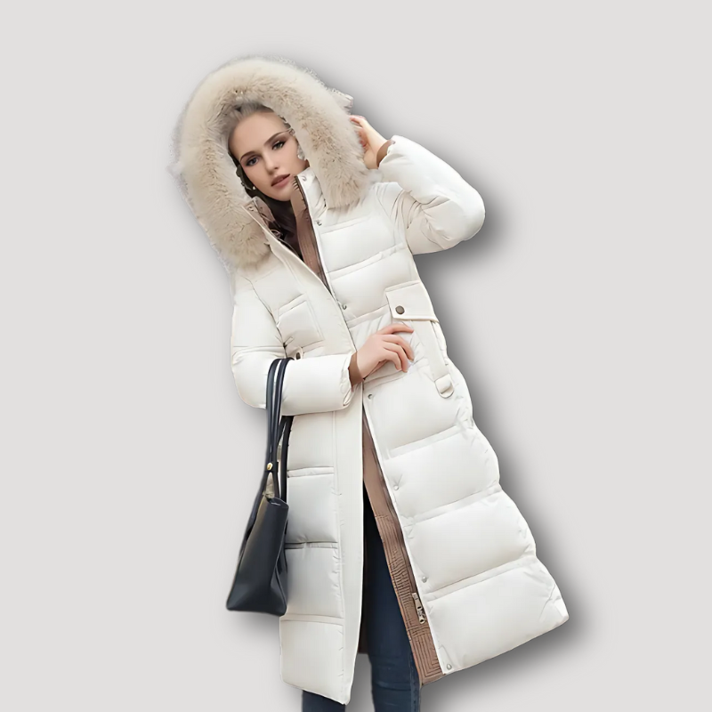 Fur Trimmed Hood Women's Puffer Coat Long