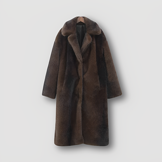 Vintage Long Brown Faux Fur Coat Women