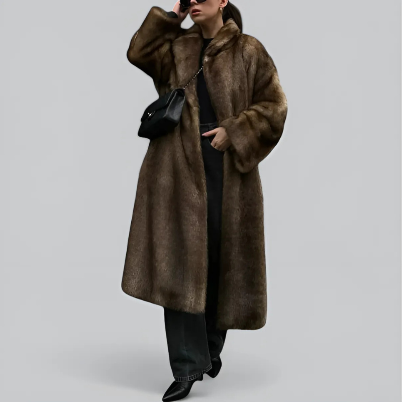 Vintage Long Brown Faux Fur Coat Women