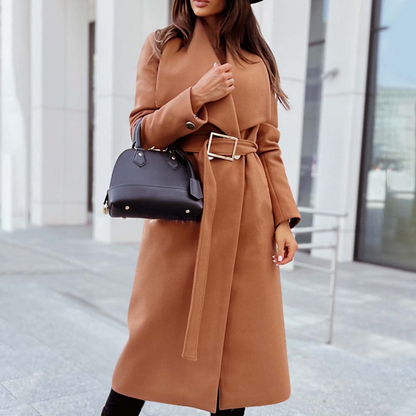 Shawl Collar Belted Waist Winter Coat Long Women