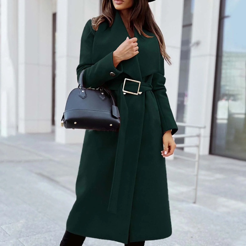 Shawl Collar Belted Waist Winter Coat Long Women