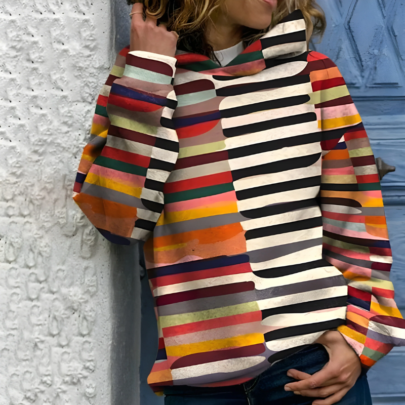 Multicolor Stripe Hoodie for Women Colorful Hooded Sweatshirt